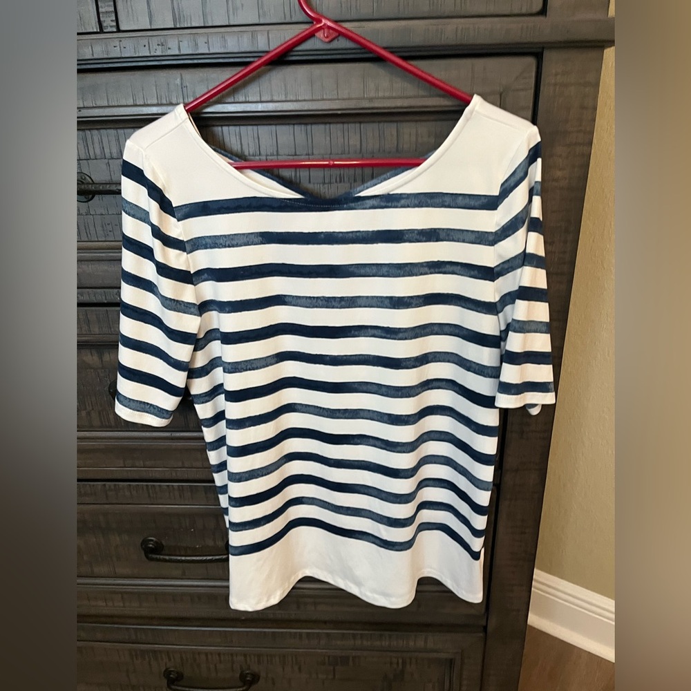 Striped Boatneck Women’s Top - Navy and White